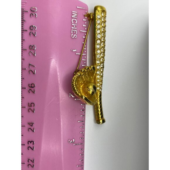 Cookie Lee Goldtone Baseball Bat & Glove Brooch With Rhinestones J0242 - Picture 9 of 9